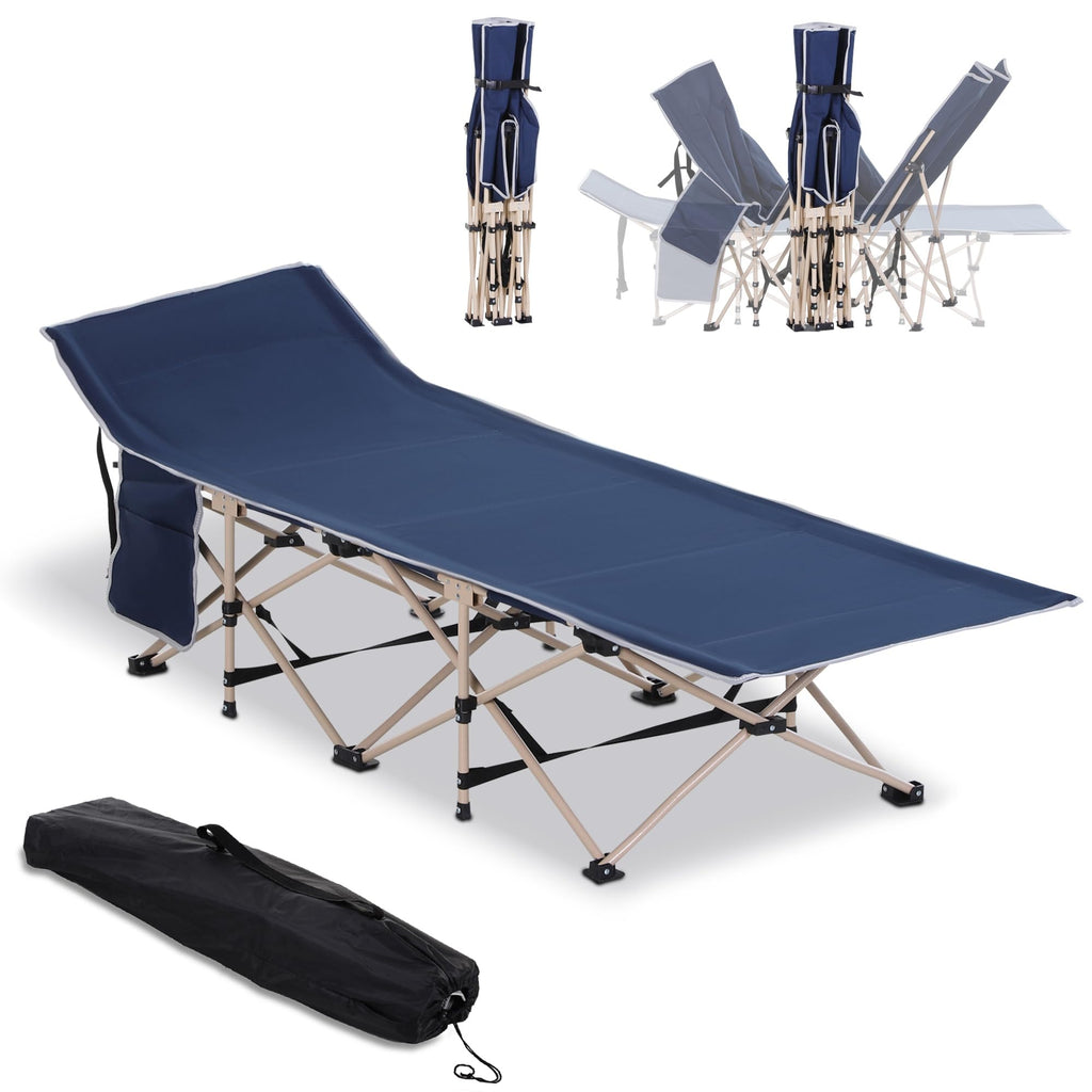 Folding Camping Cot with Carry Bag, Side Pocket, Blue D1709