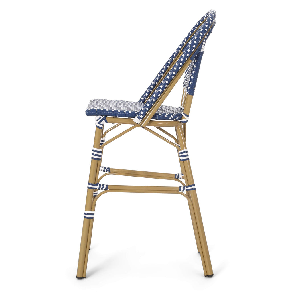 Teal Blue Wicker Rattan Bar Stools Set of 2 Aluminum Frame L645