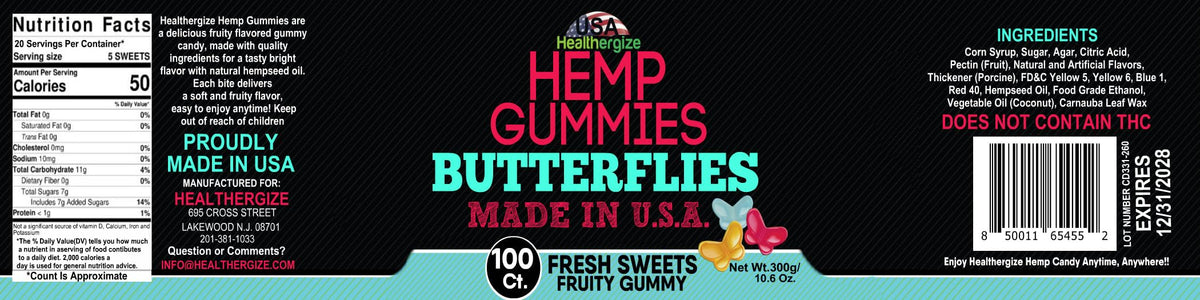 Hemp Gummies 10 Fruity Flavors 100 Count X8519