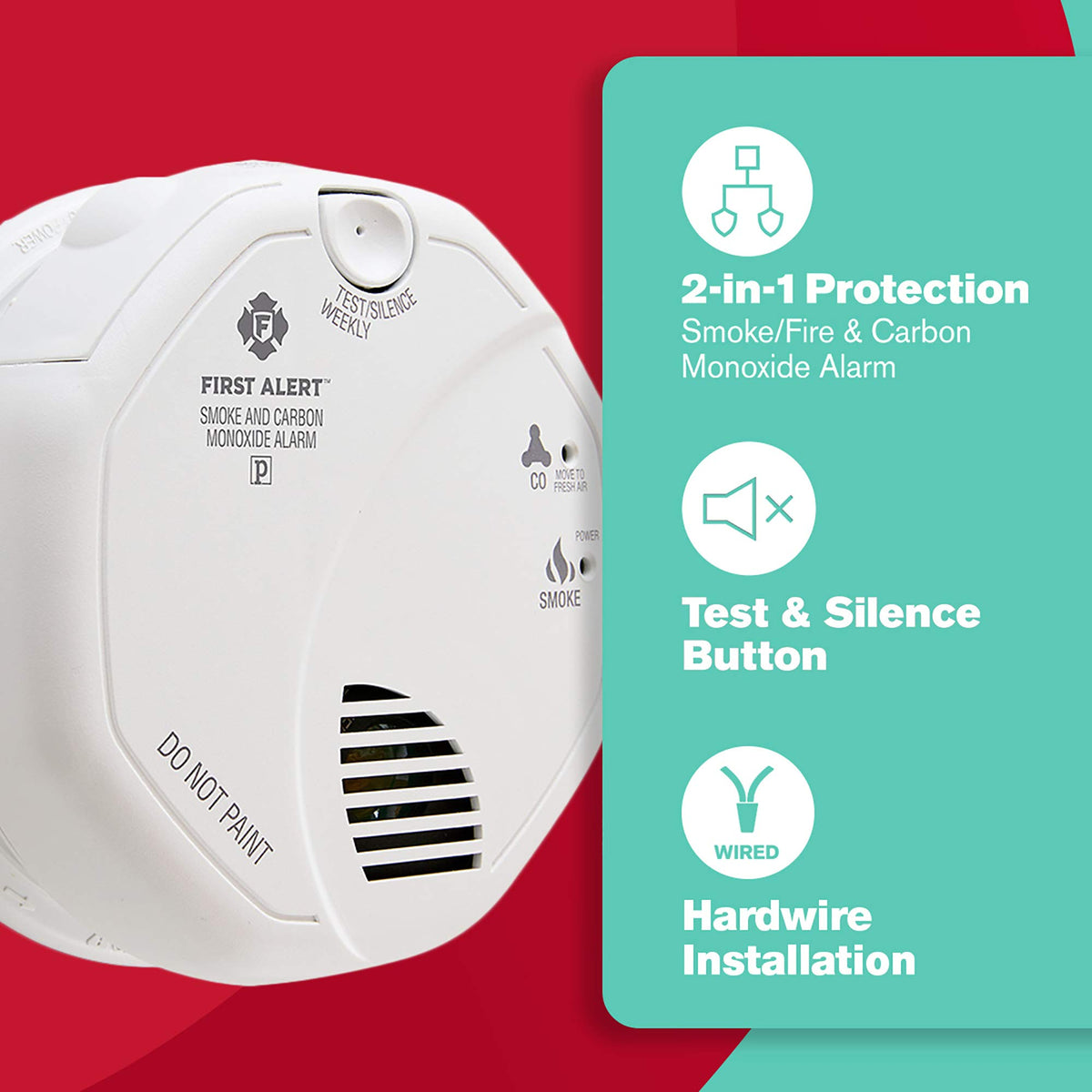 Hardwired Smoke and Carbon Monoxide Detector with Battery Backup, 3-Pack T32859