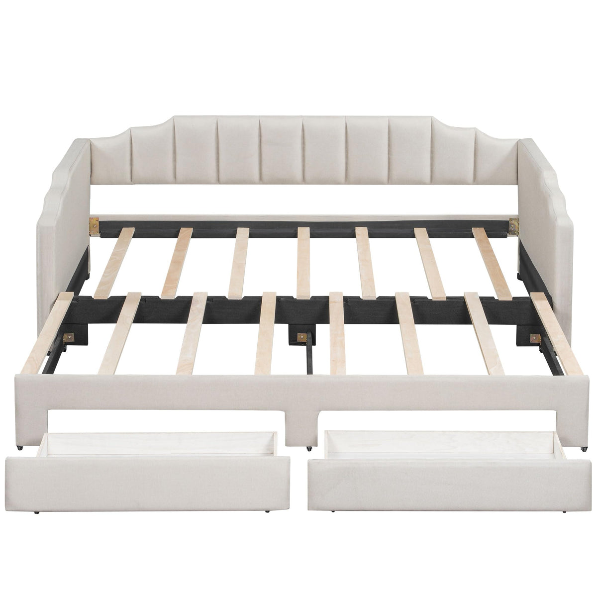 Linen Upholstered Daybed with Trundle and 2 Storage Drawers J88594