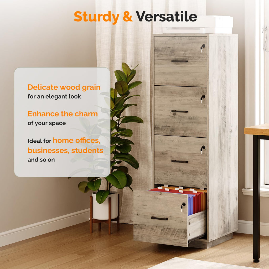 4 Drawer Wood File Cabinet with Lock R39274