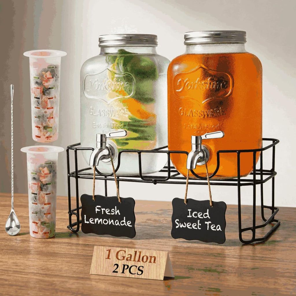2-Pack 1-Gallon Glass Drink Dispensers with Wire Stand T479053