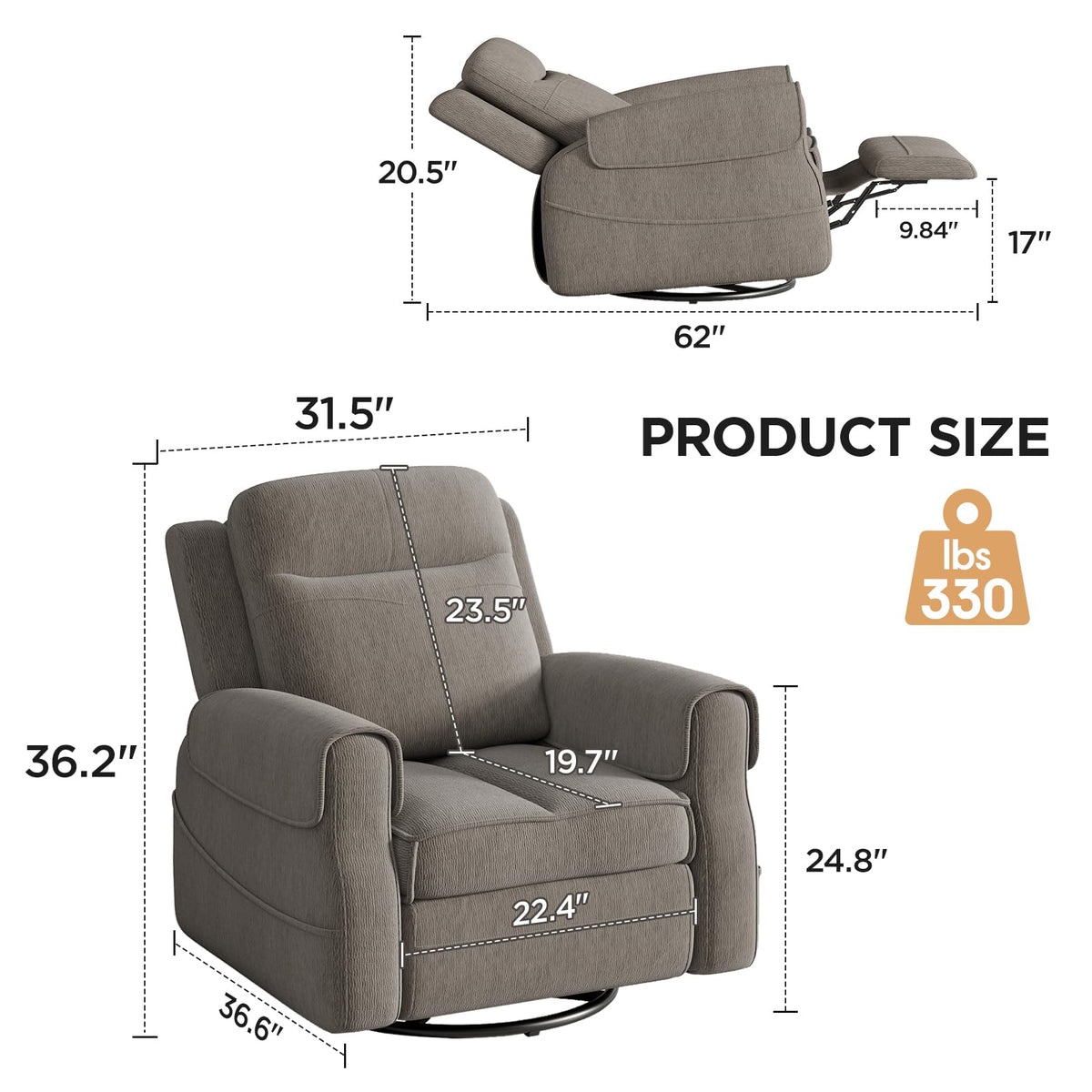 Faux Shearling Recliner Chair Grey H370911