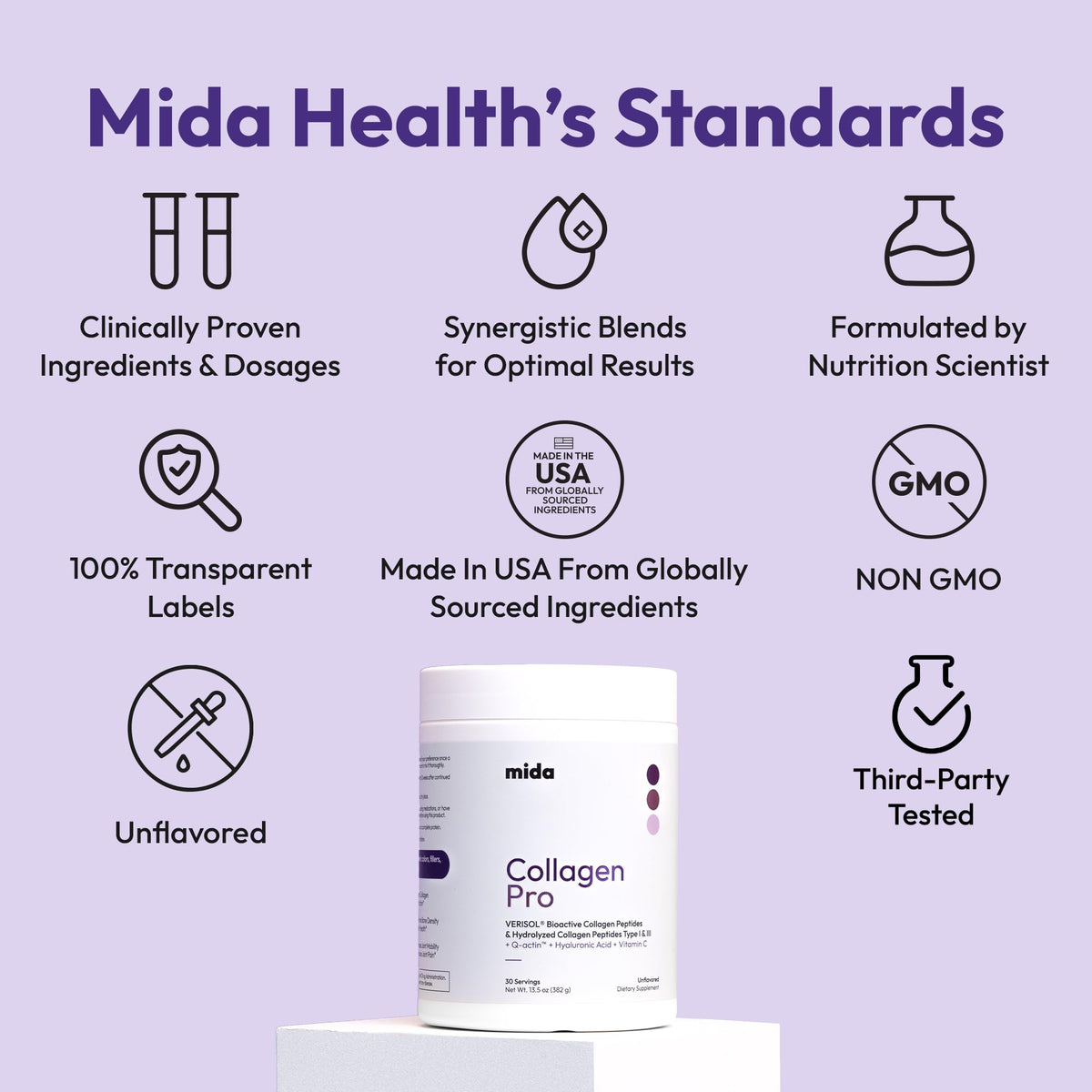 Hydrolyzed Collagen Peptides Type I & III with Vitamin C, Hyaluronic Acid, Biotin, Unflavored Powder, 30 Servings P3598