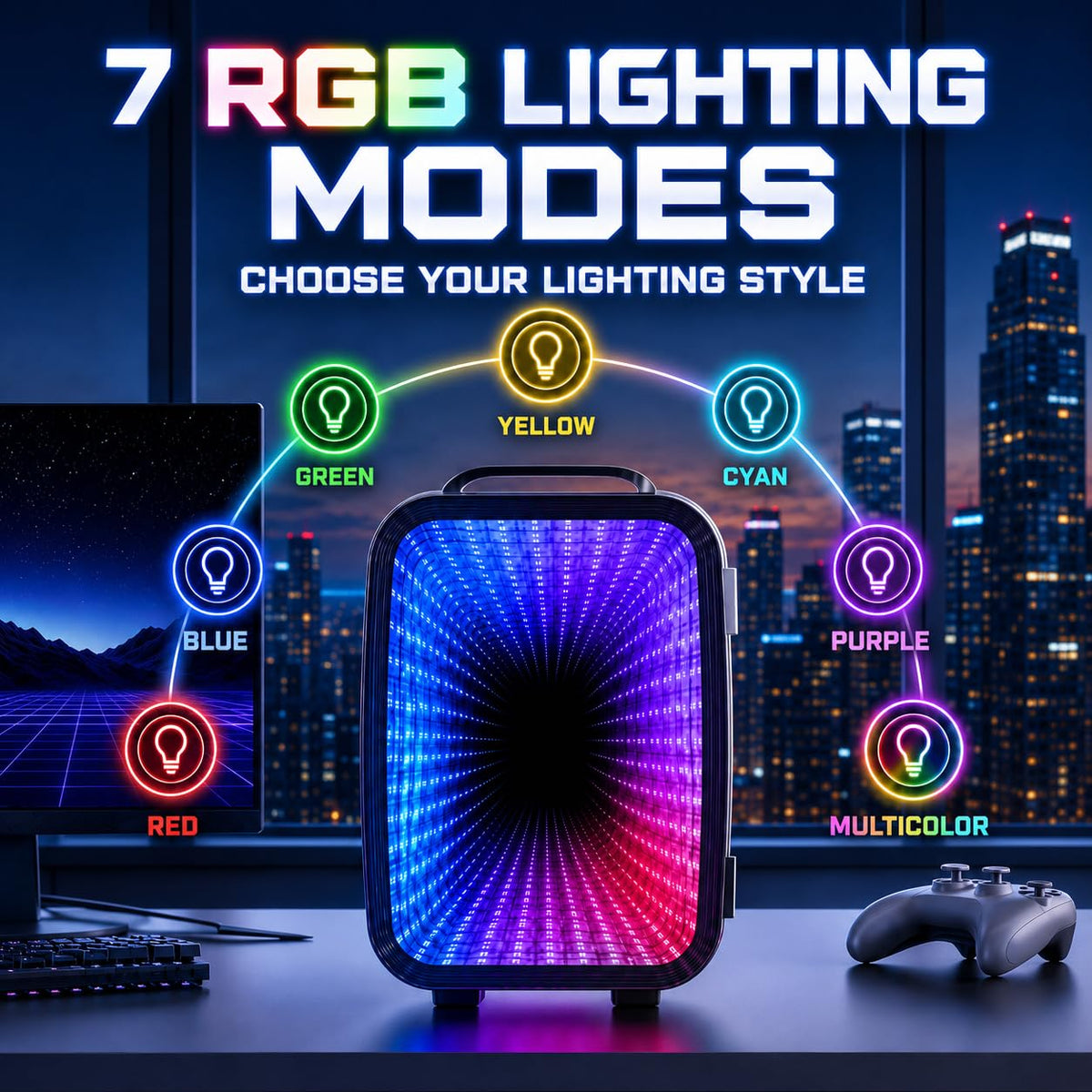 Mini Fridge with 7 Gaming Lights Modes S920