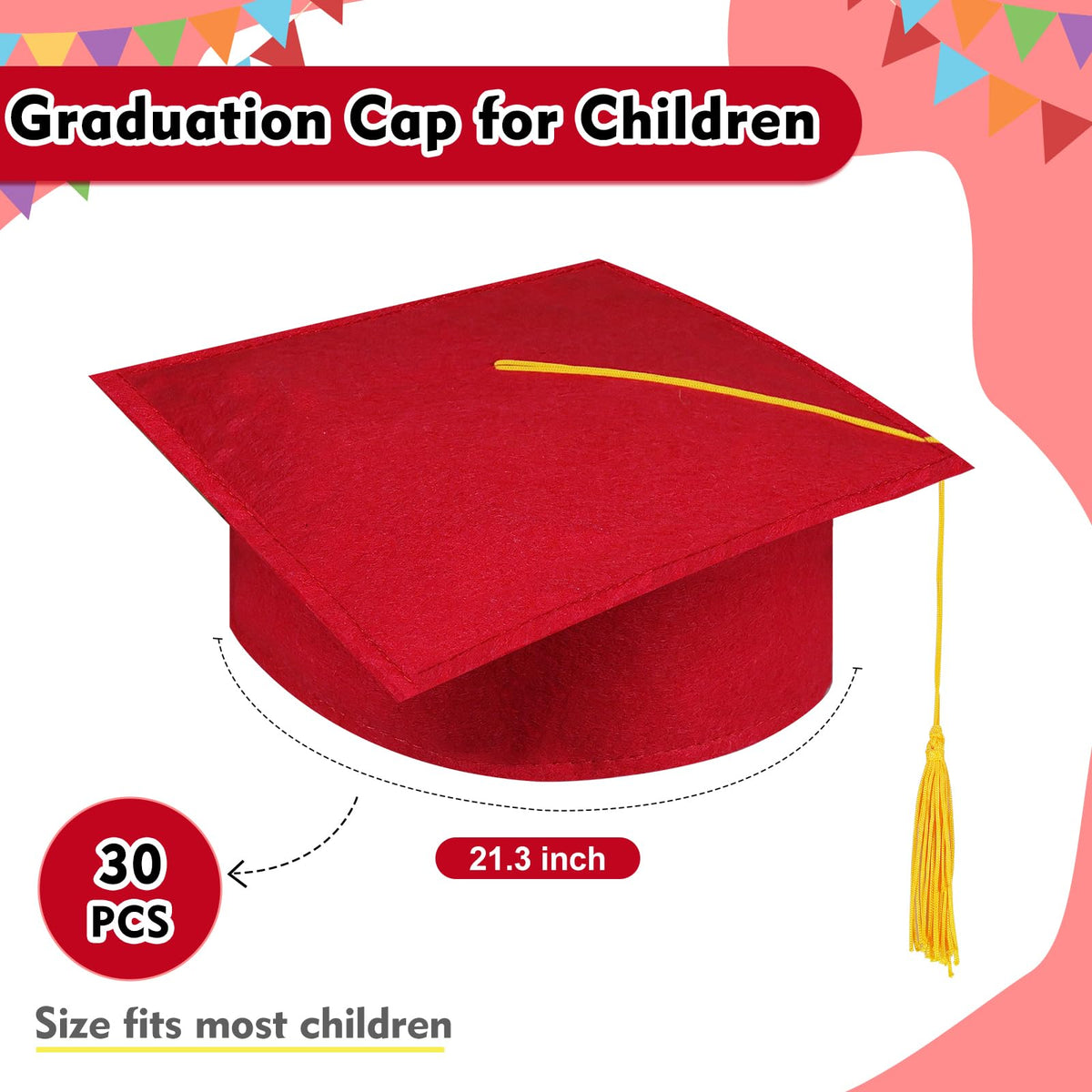 30 Pcs Child Size Felt Graduation Caps G99950