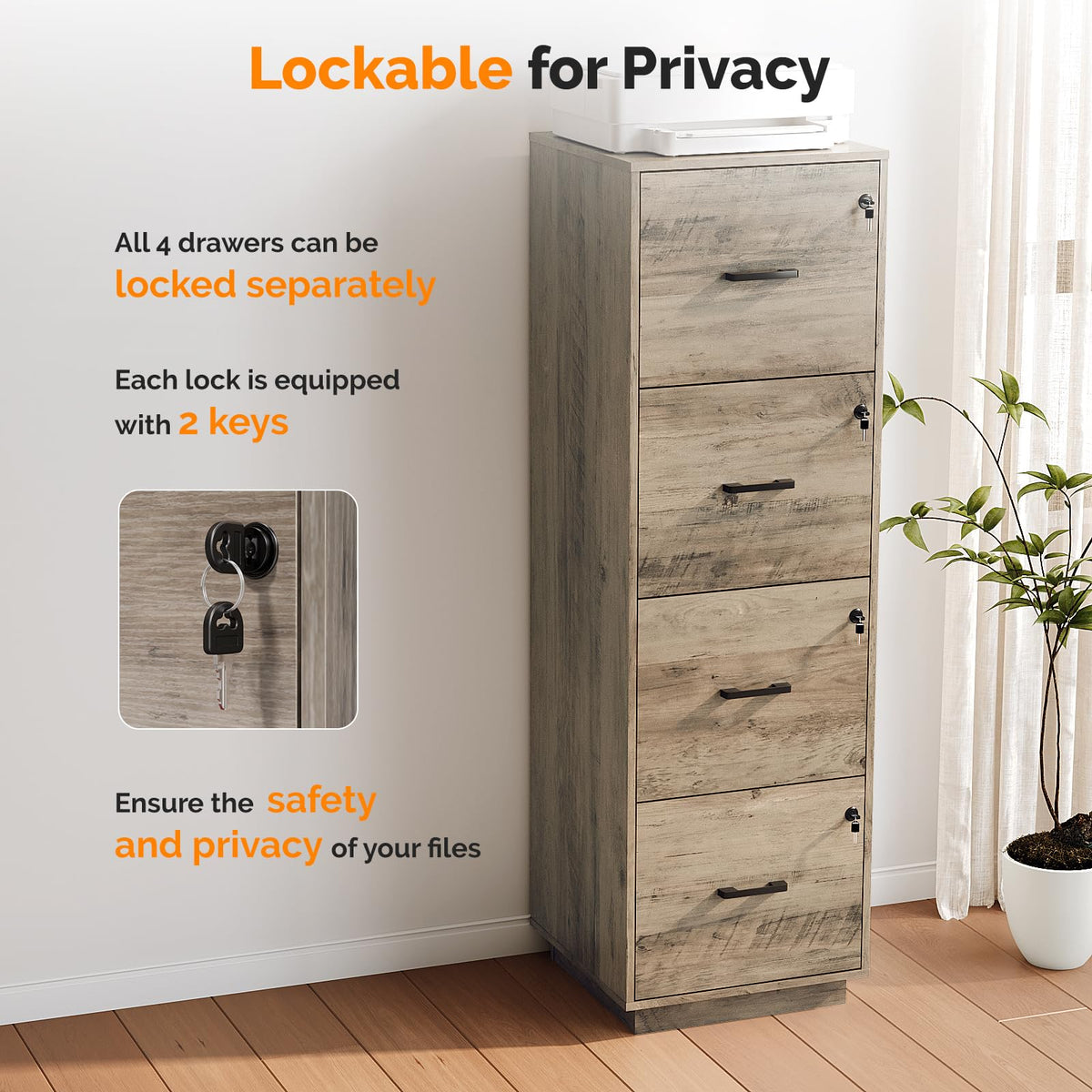 4 Drawer Wood File Cabinet with Lock R39274