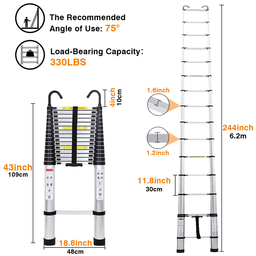 Aluminum Telescoping Ladder 20 FT 330 Lb Capacity F9380
