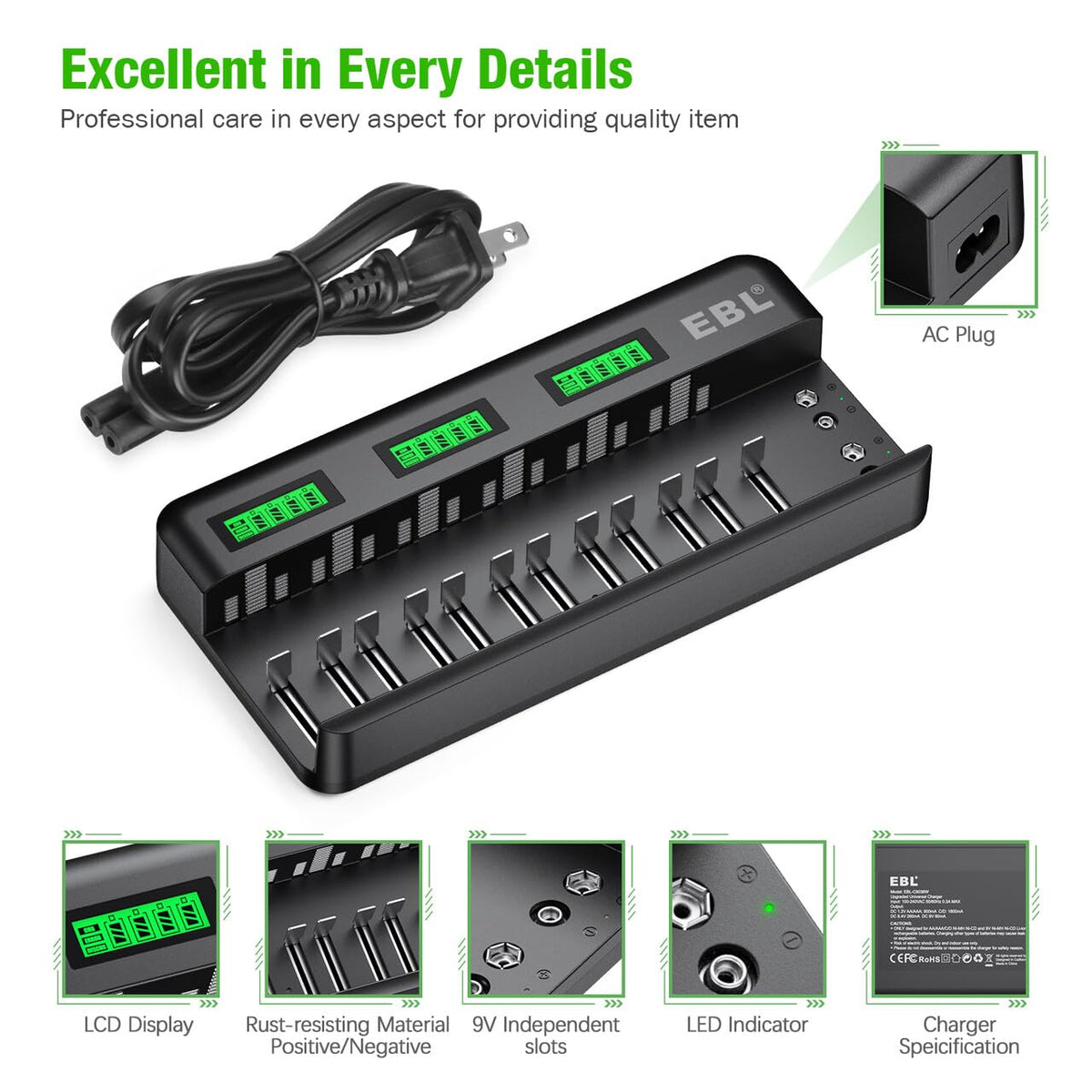 12+2 Bay Universal Rechargeable Battery Charger E411363
