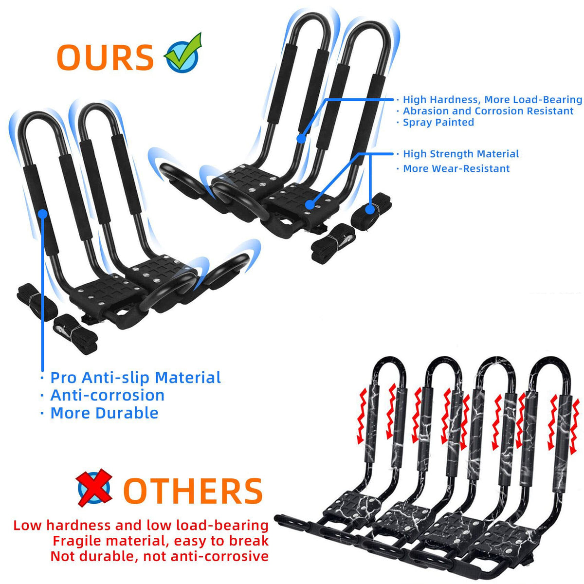 2 Pairs J-Bar Kayak Roof Rack Set of 4 W872246