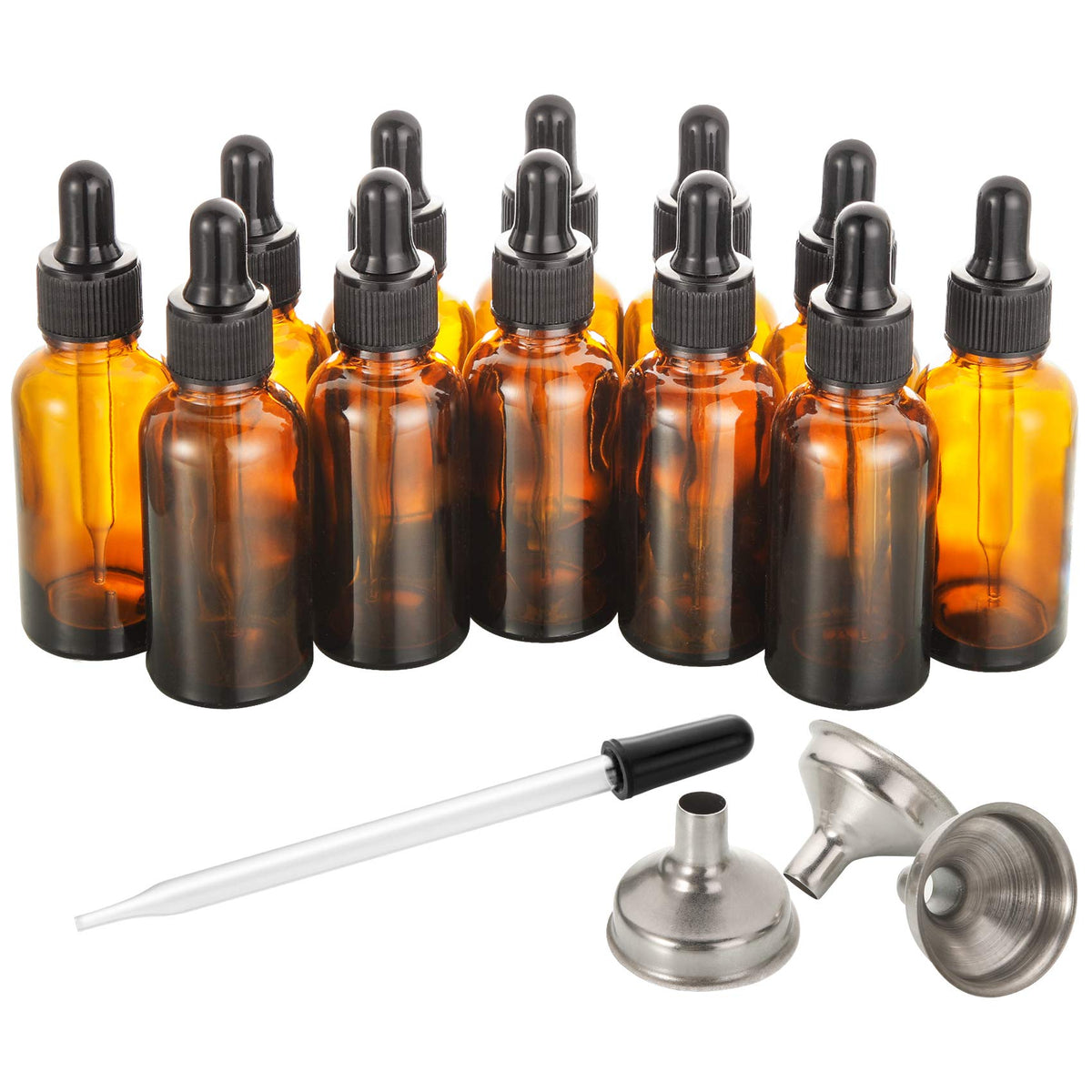 2 oz Amber Glass Dropper Bottle with Funnels P904161
