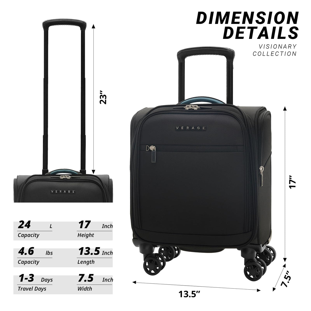 14-Inch Underseat Carry On Luggage with Spinner Wheels & USB Charging Port N560569