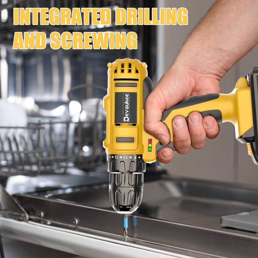 Cordless Drill Driver Kit, 20V Electric Drill with Battery and Charger, 18+3 Torque Setting, 2 Speeds, 3/8" Keyless Chuck Compact Power Drill Set with Drill Bits W5736