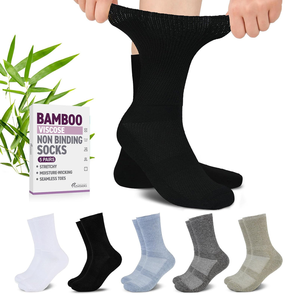 Bamboo Viscose Non-Binding Crew Socks with Seamless Toe J863861