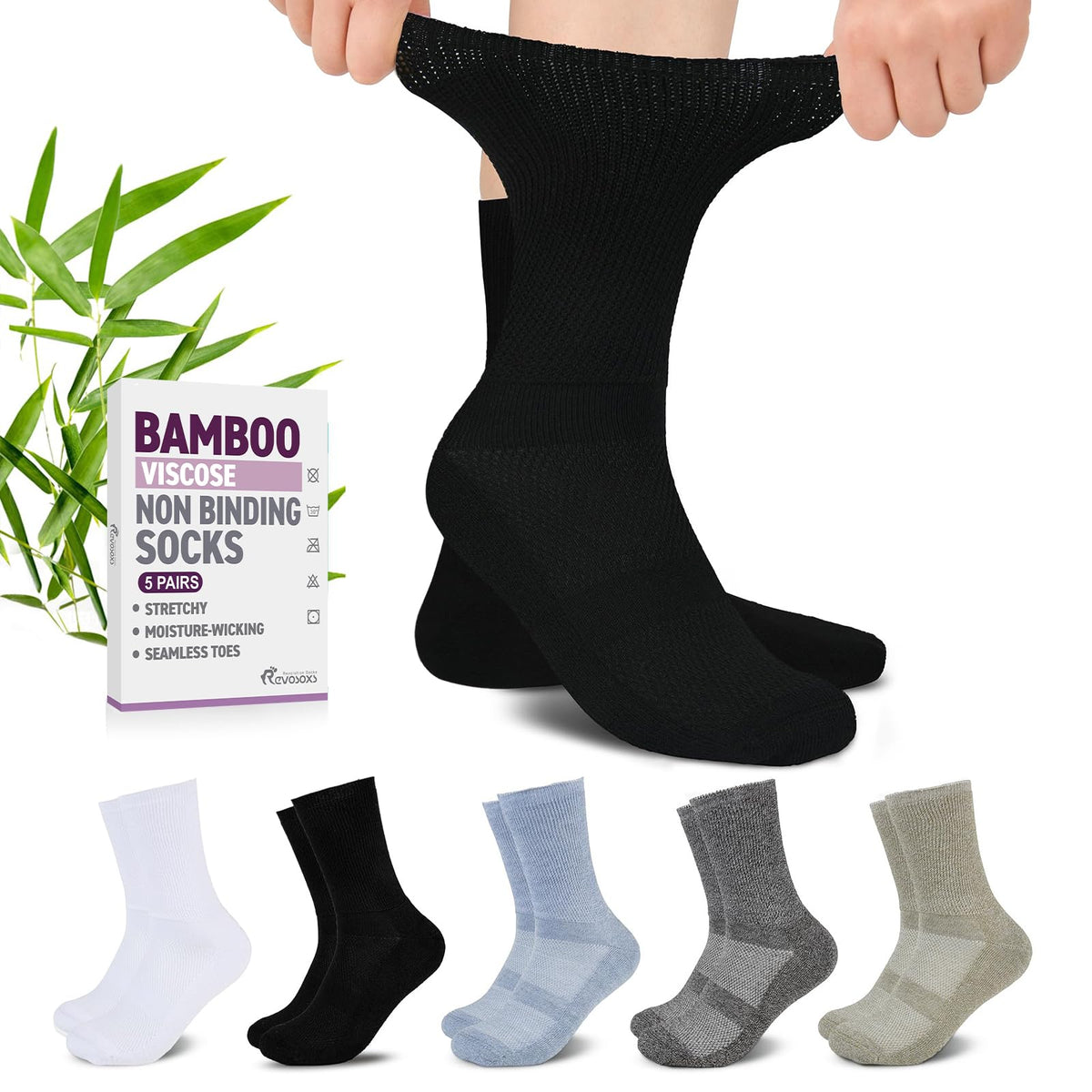 Bamboo Viscose Non-Binding Crew Socks with Seamless Toe J863861