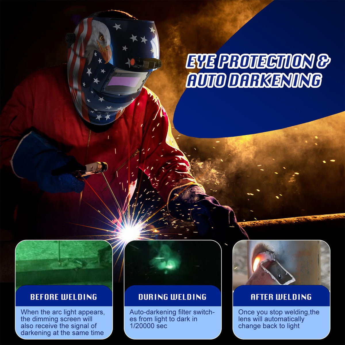 Auto Darkening Welding Helmet with LED Light E521