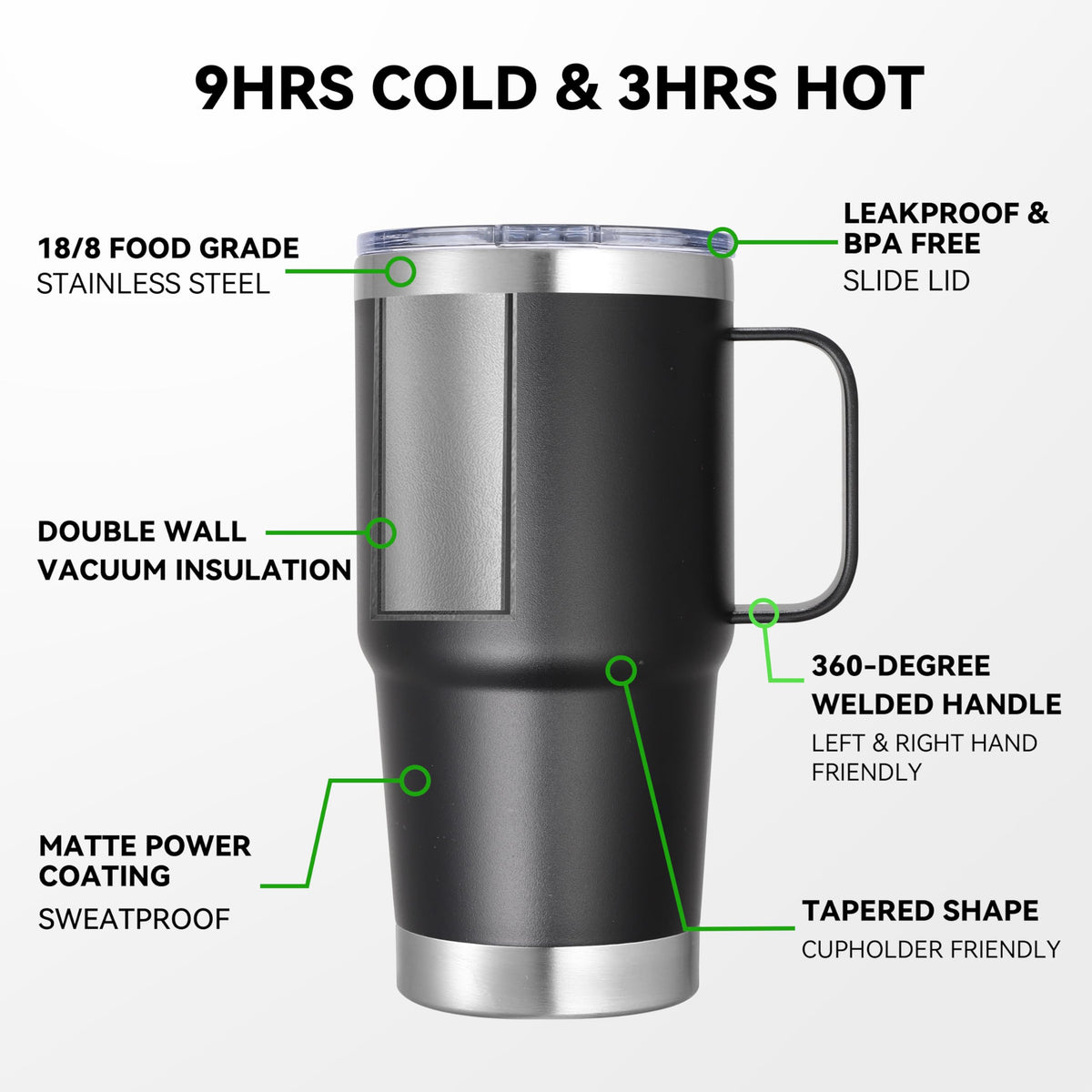 20 oz Stainless Steel Insulated Tumbler with Handle Lid and Straw B68947