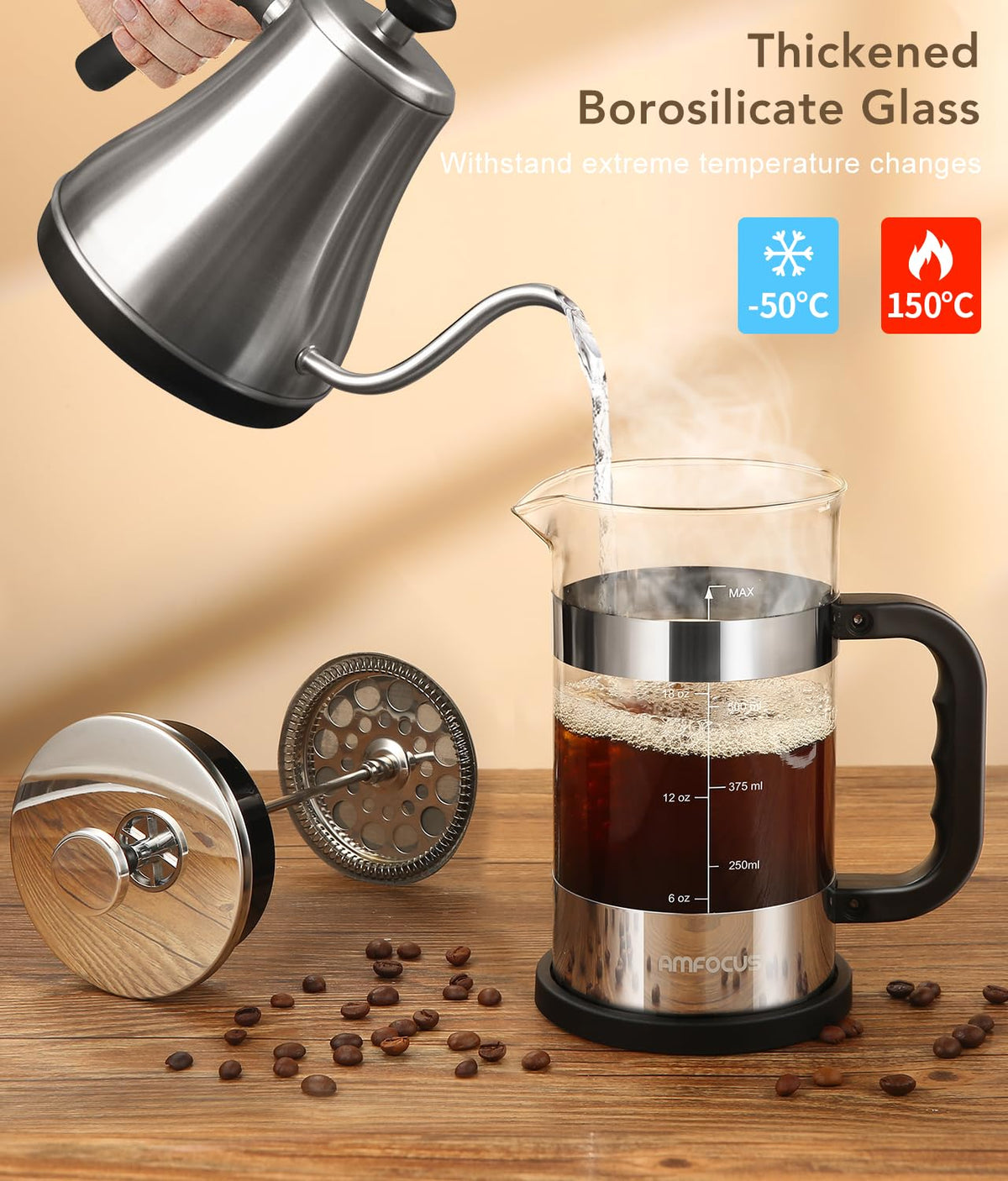 French Press Coffee Maker 21 oz Borosilicate Glass Z341445