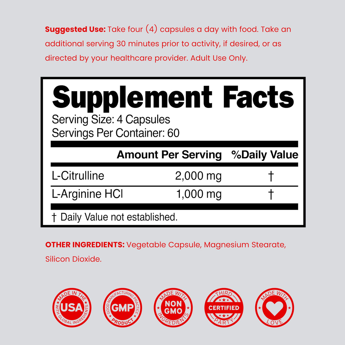 L Arginine L Citrulline 3000mg 240 Capsules N335051