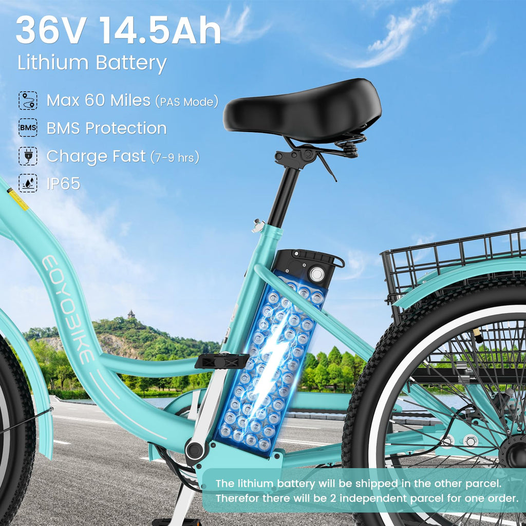 24/26 Inch 350W Electric Tricycle with Removable 36V Battery and Rear Basket Z82359