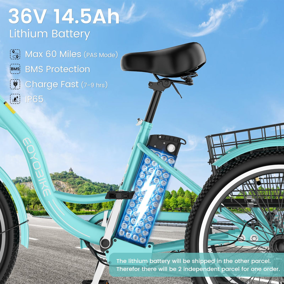 24/26 Inch 350W Electric Tricycle with Removable 36V Battery and Rear Basket Z82359