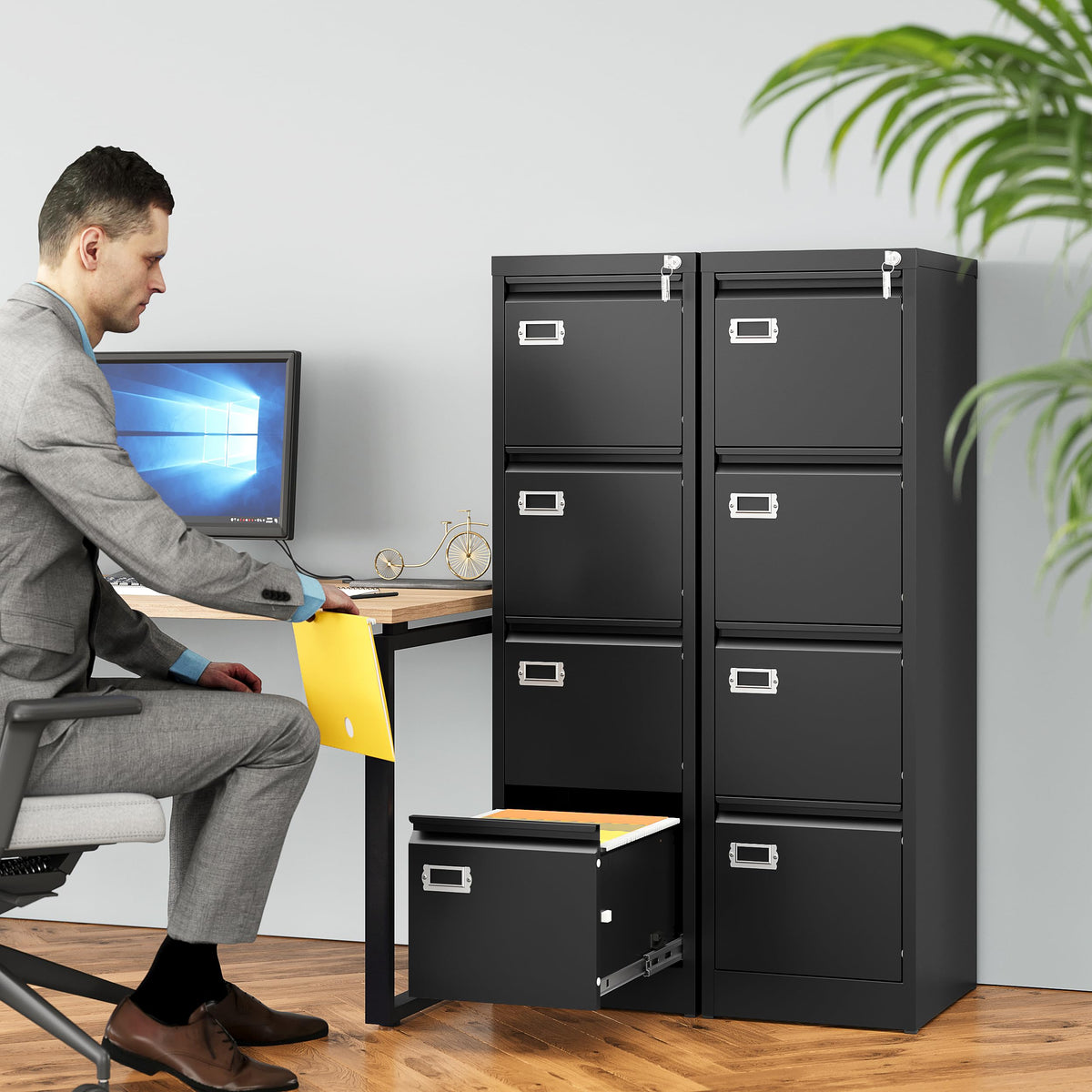 4 Drawer Black Metal File Cabinet with Lock S214