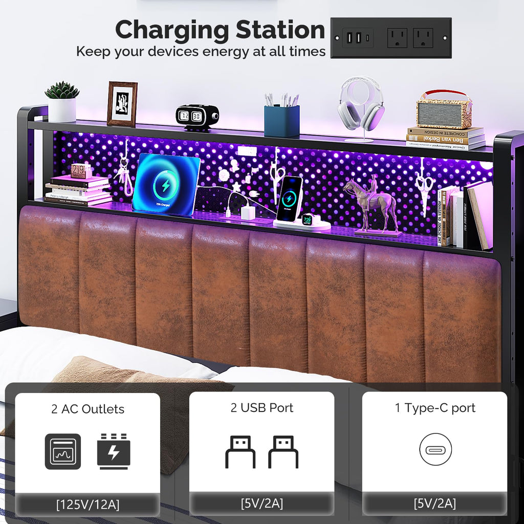 Full Size Faux PU Leather Upholstered Headboard with Charging Stations V330
