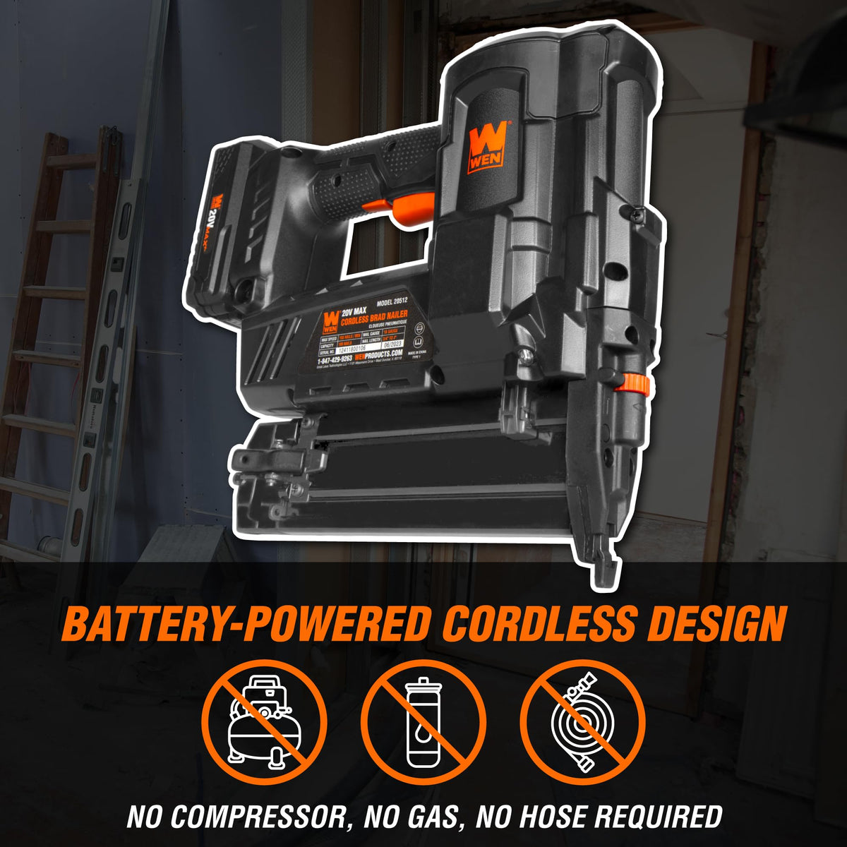 20V Max Cordless 18-Gauge Brad Nailer with Battery and Charger O2854