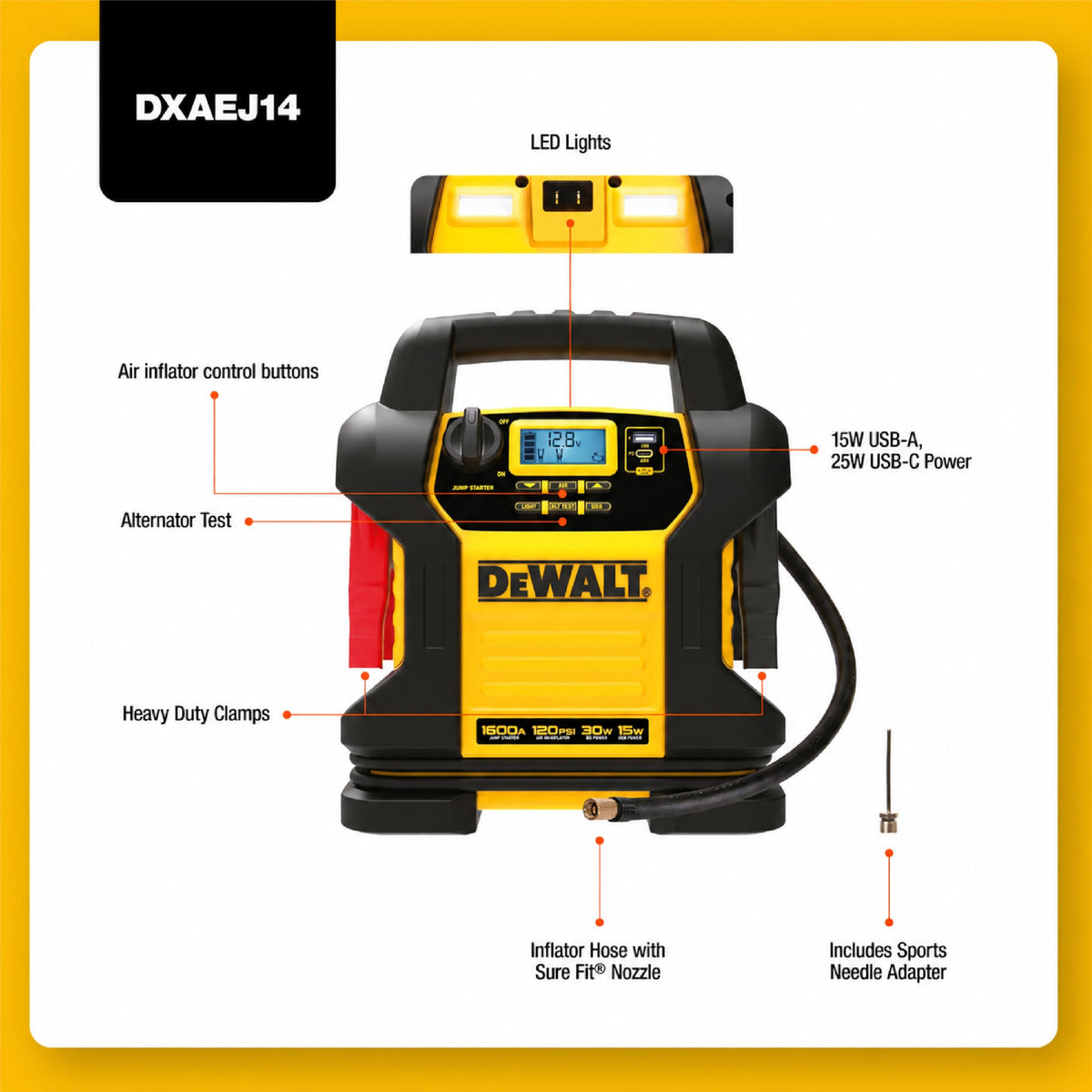 1600 Peak Amp Jump Starter with 120 PSI Air Inflator K221