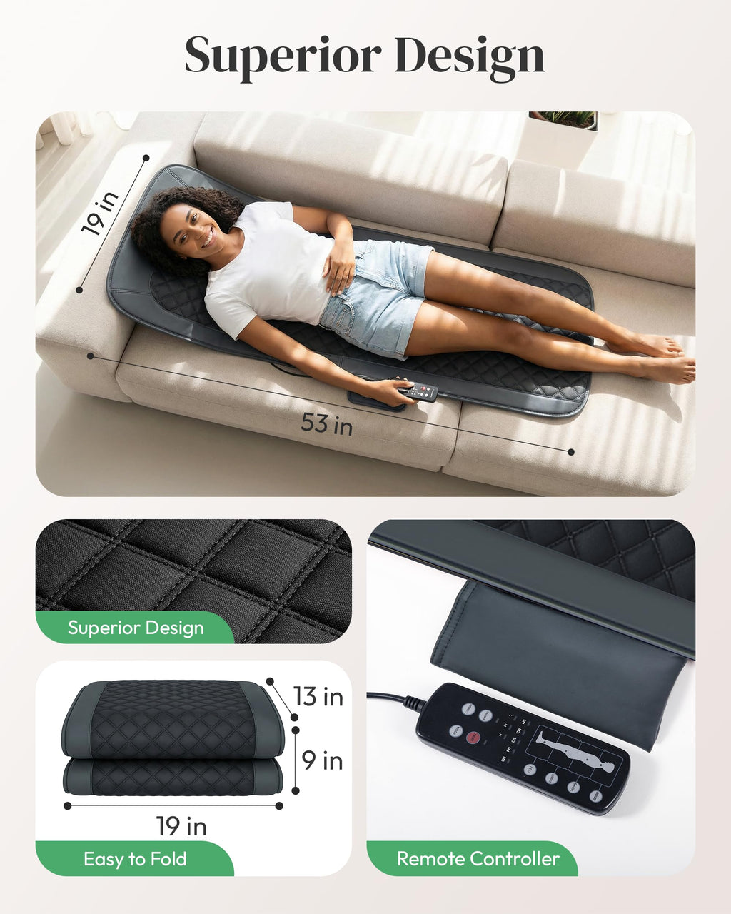 Full Body Massage Mat with Heat, 10-Motor Vibration Massage Pad, Foldable Memory Foam K610645