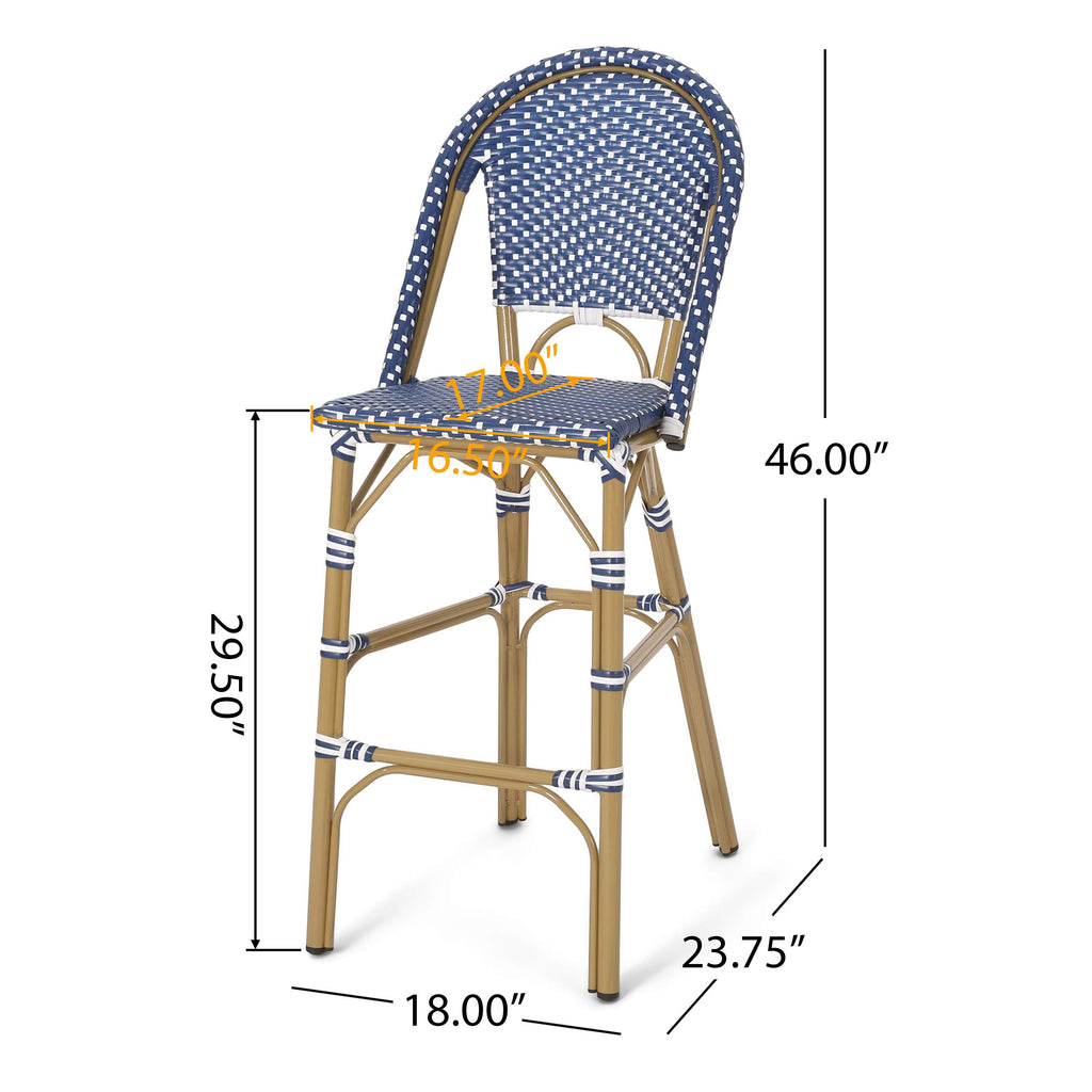 Teal Blue Wicker Rattan Bar Stools Set of 2 Aluminum Frame L645