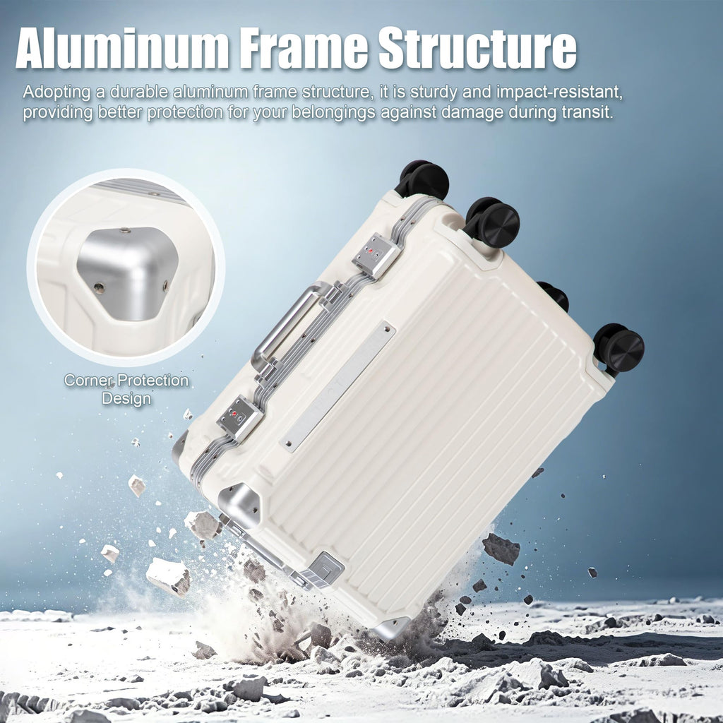 20 Inch White ABS Hardside Spinner Luggage with USB Port T277