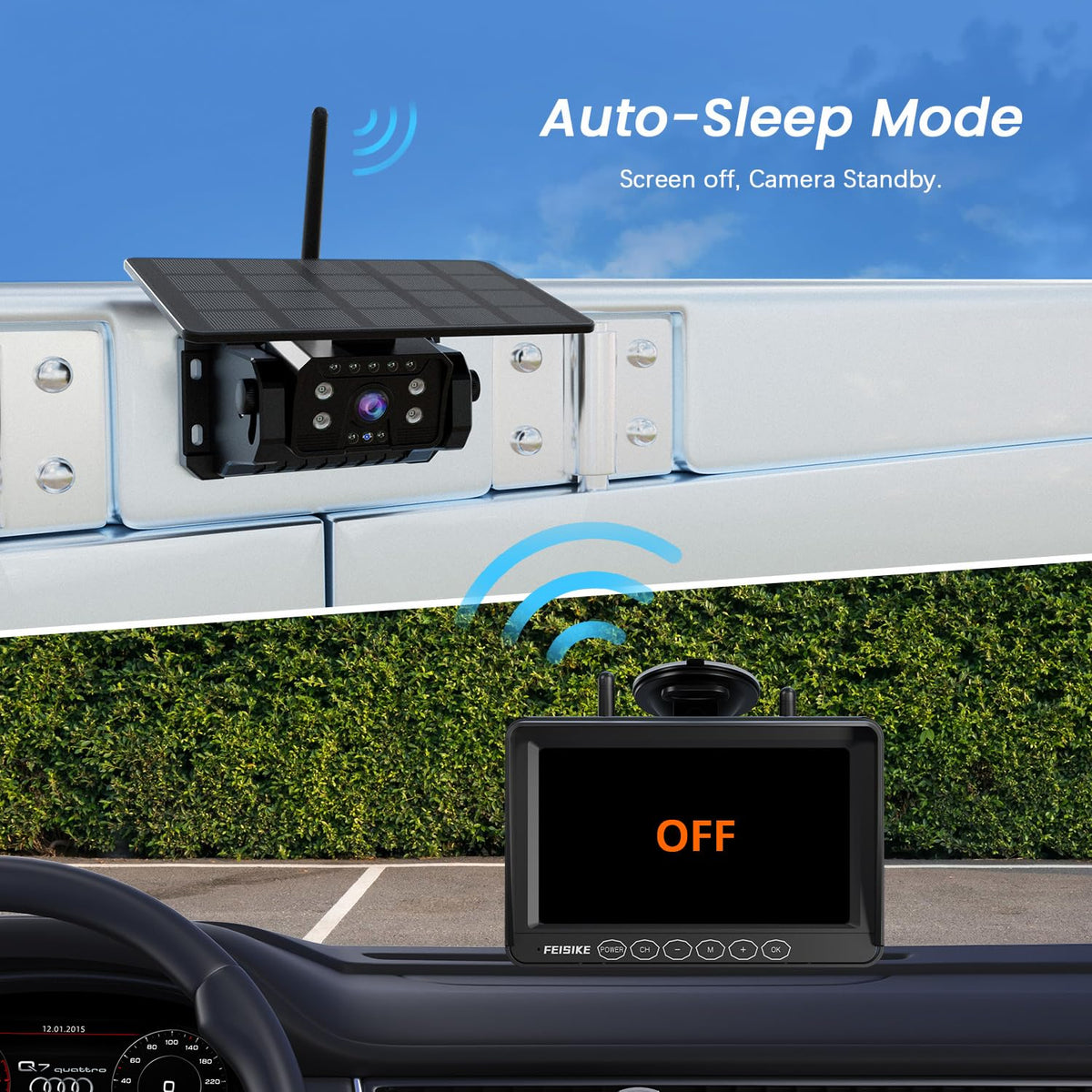 Magnetic Solar Wireless Backup Camera with 7" 1080P Monitor Y9398