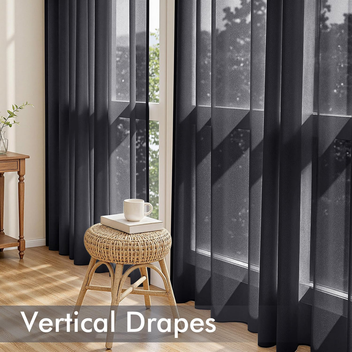 Black Sheer Curtains 84 Inches Long 4 Panels U883