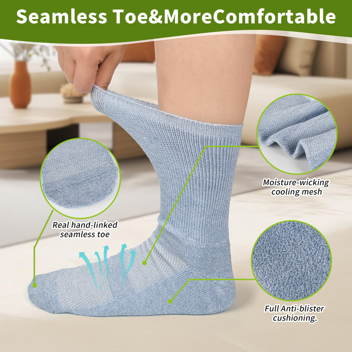 Bamboo Viscose Non-Binding Crew Socks with Seamless Toe J863861