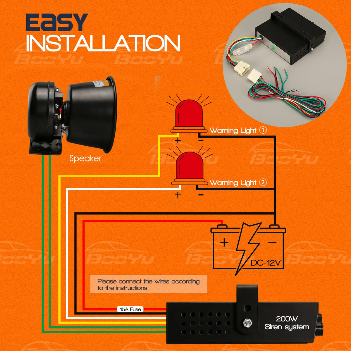 12V 200W Emergency Siren PA System with Handheld Microphone Y6582