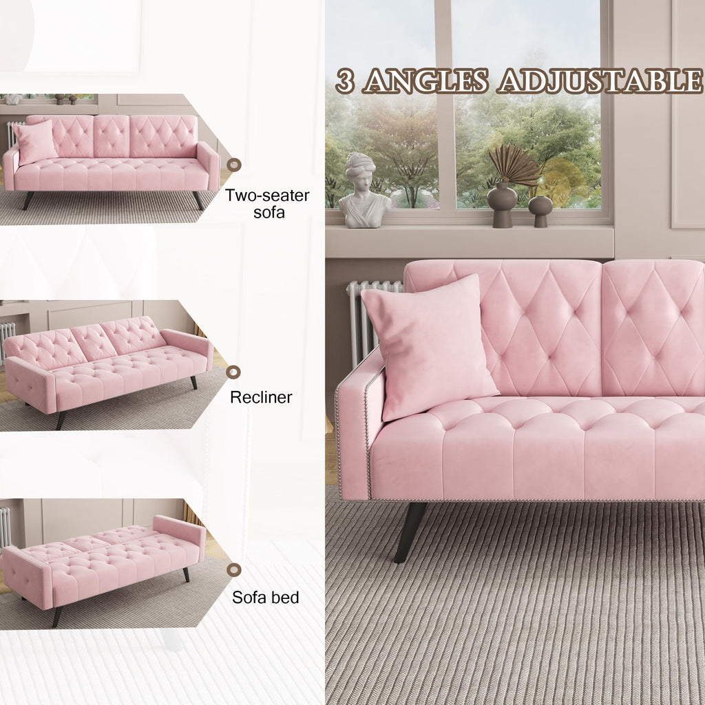 Pink Velvet Futon Sofa Bed B195027