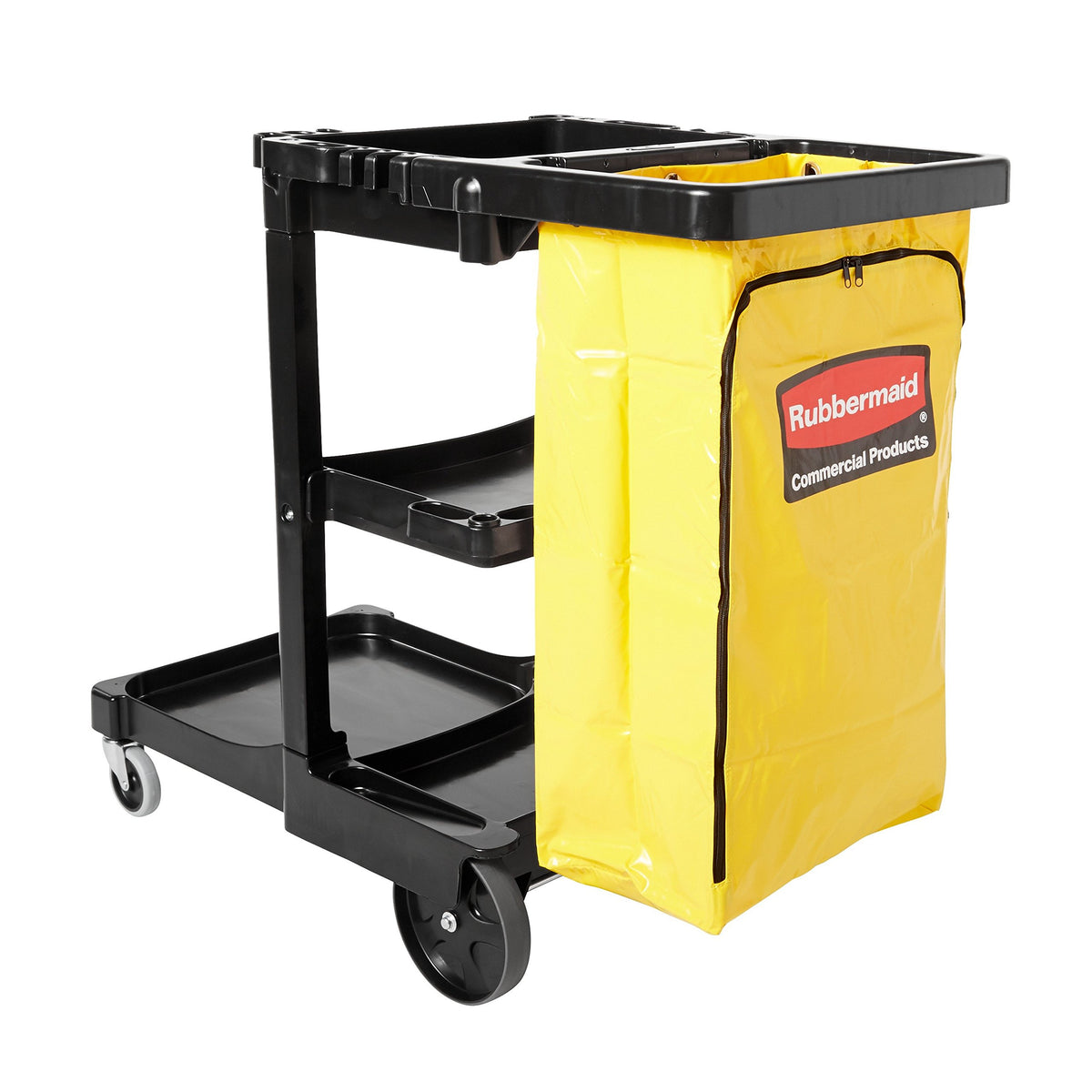 3-Shelf Wheeled Cleaning Cart with Yellow Vinyl Bag E510