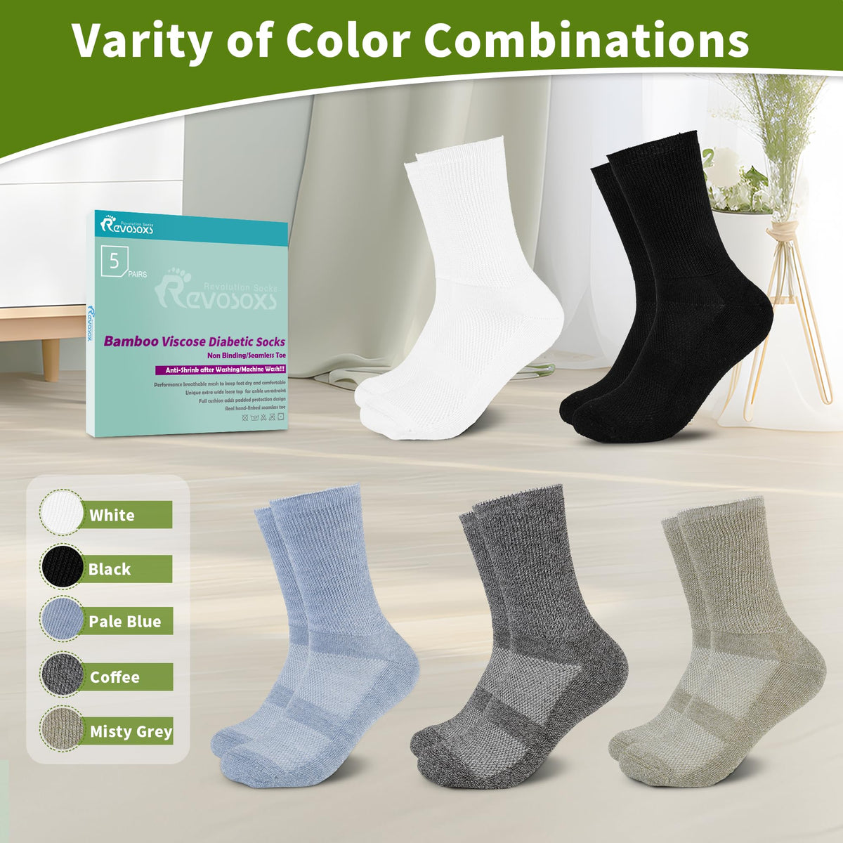 Bamboo Viscose Non-Binding Crew Socks with Seamless Toe J863861
