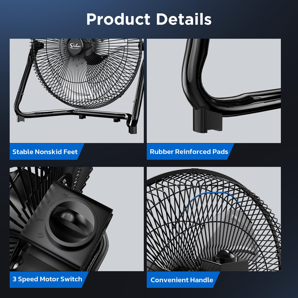 20 Inch 3-Speed High Velocity Metal Industrial Floor Fan, Black I6477