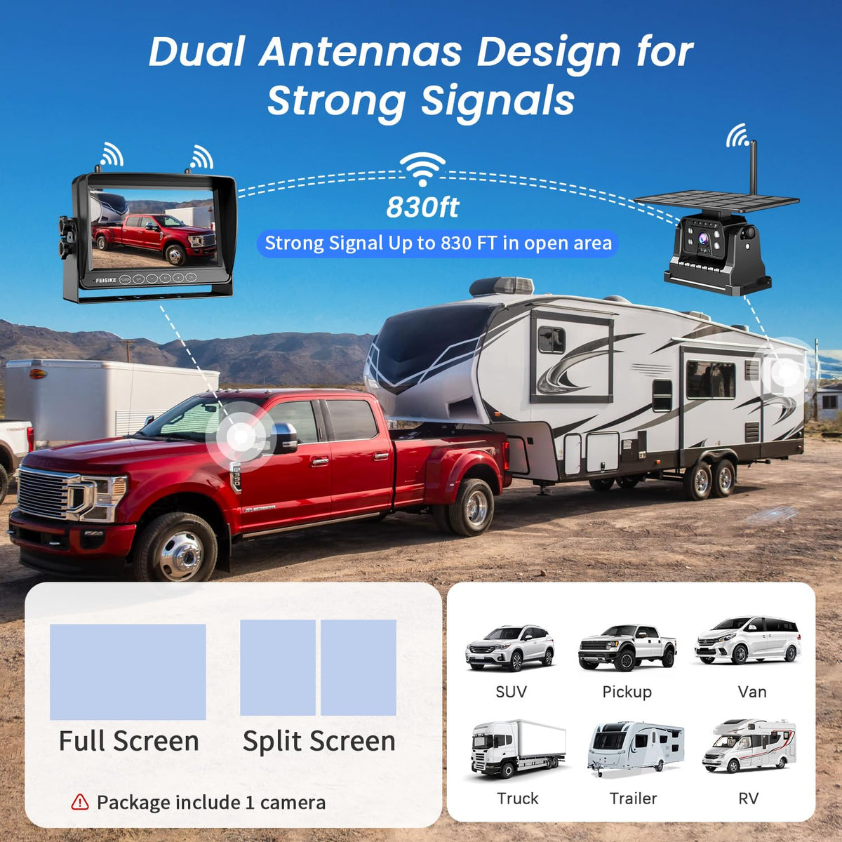 Magnetic Solar Wireless Backup Camera with 7" 1080P Monitor Y9398
