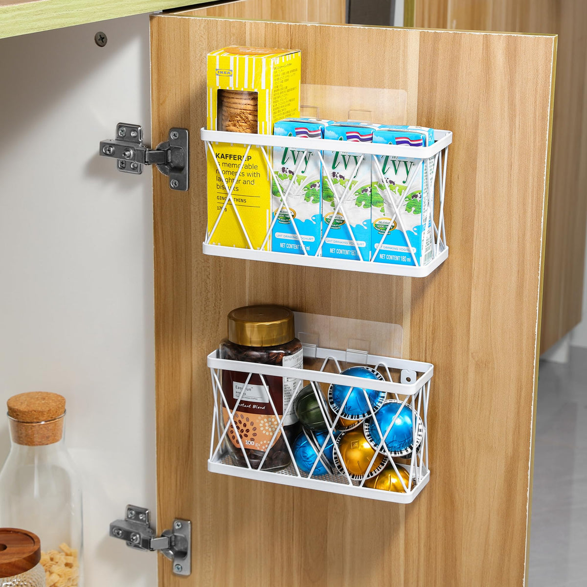 3 Pack White Stainless Steel Adhesive Cabinet Door Organizer R26383