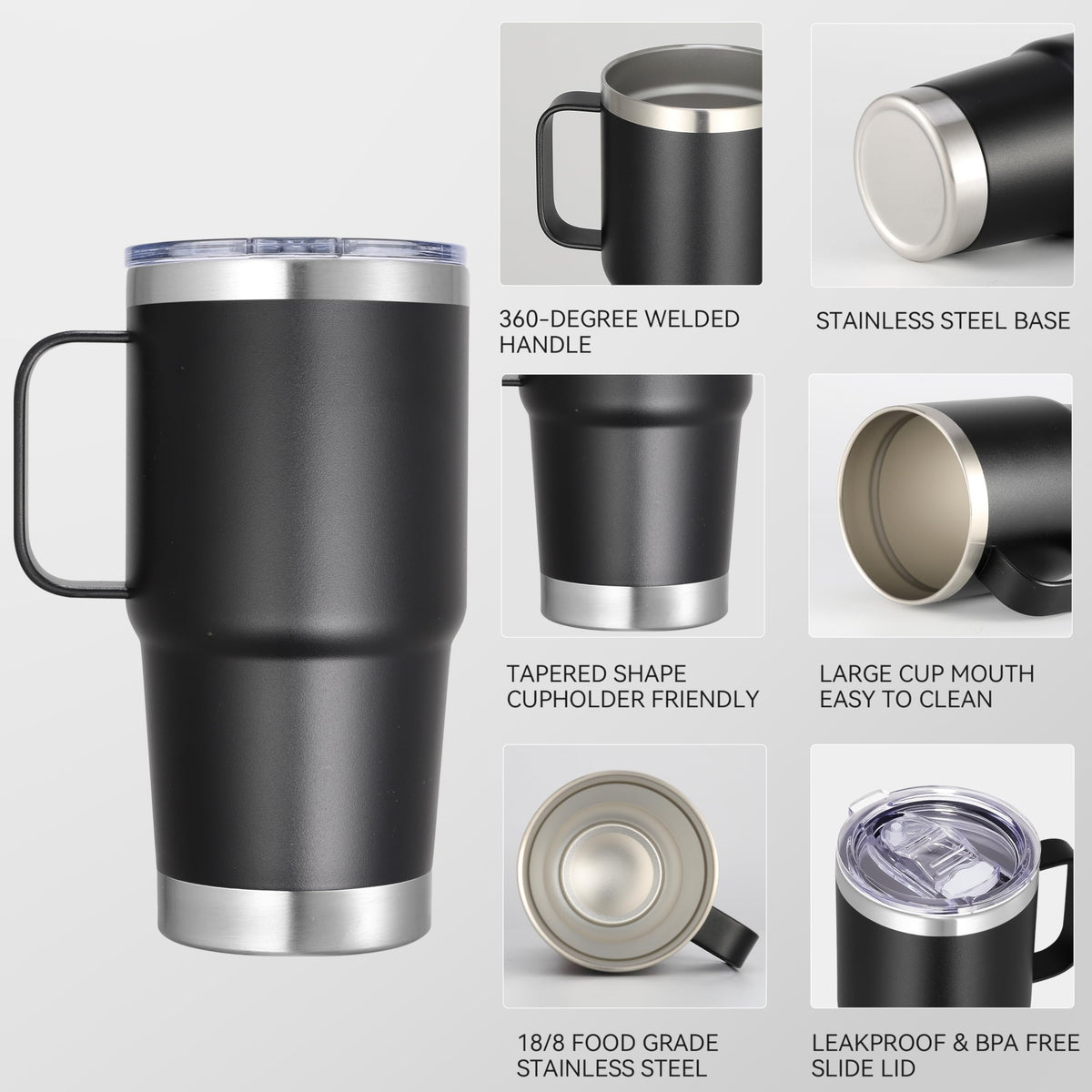 20 oz Stainless Steel Insulated Tumbler with Handle Lid and Straw B68947