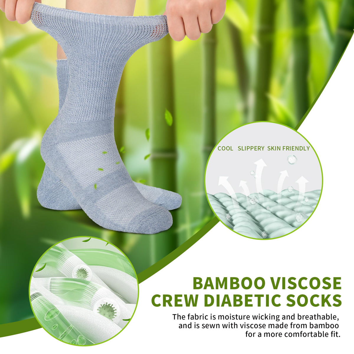 Bamboo Viscose Non-Binding Crew Socks with Seamless Toe J863861