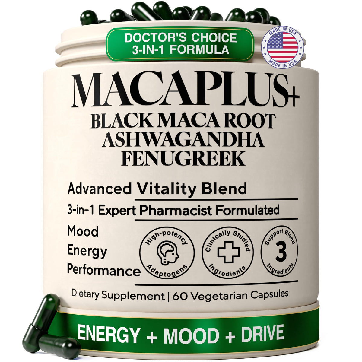 Organic Black Maca Root Capsules 60ct H6697