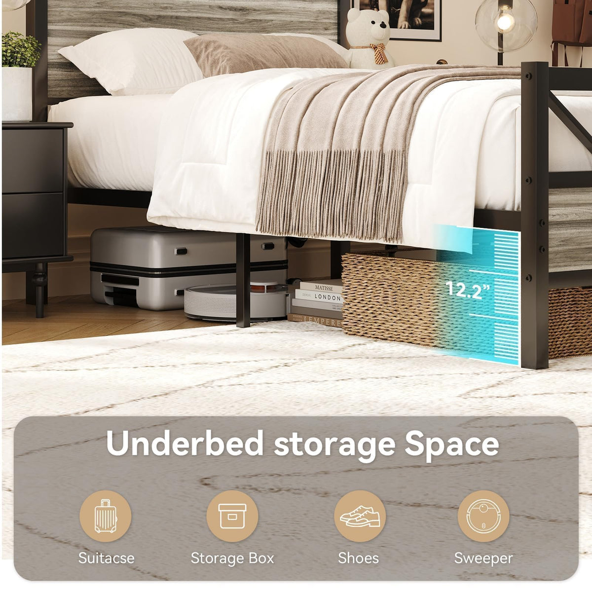 Wash Grey Twin Size Bed Frame with Tall Headboard A687213