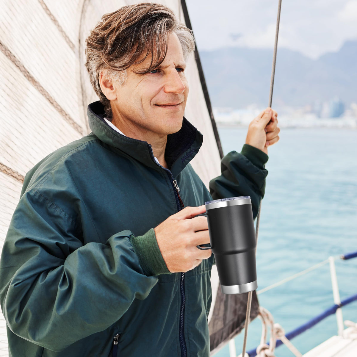20 oz Stainless Steel Insulated Tumbler with Handle Lid and Straw B68947