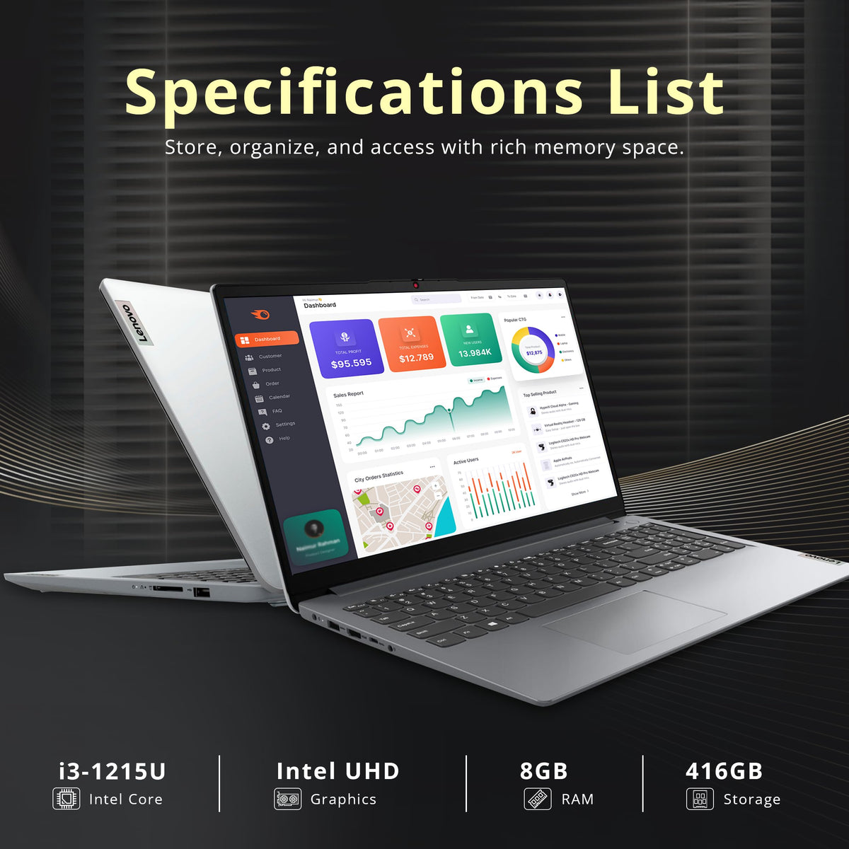 15.6" FHD Touchscreen Laptop, Intel i3, 8GB RAM, 416GB Storage, Gray O70814