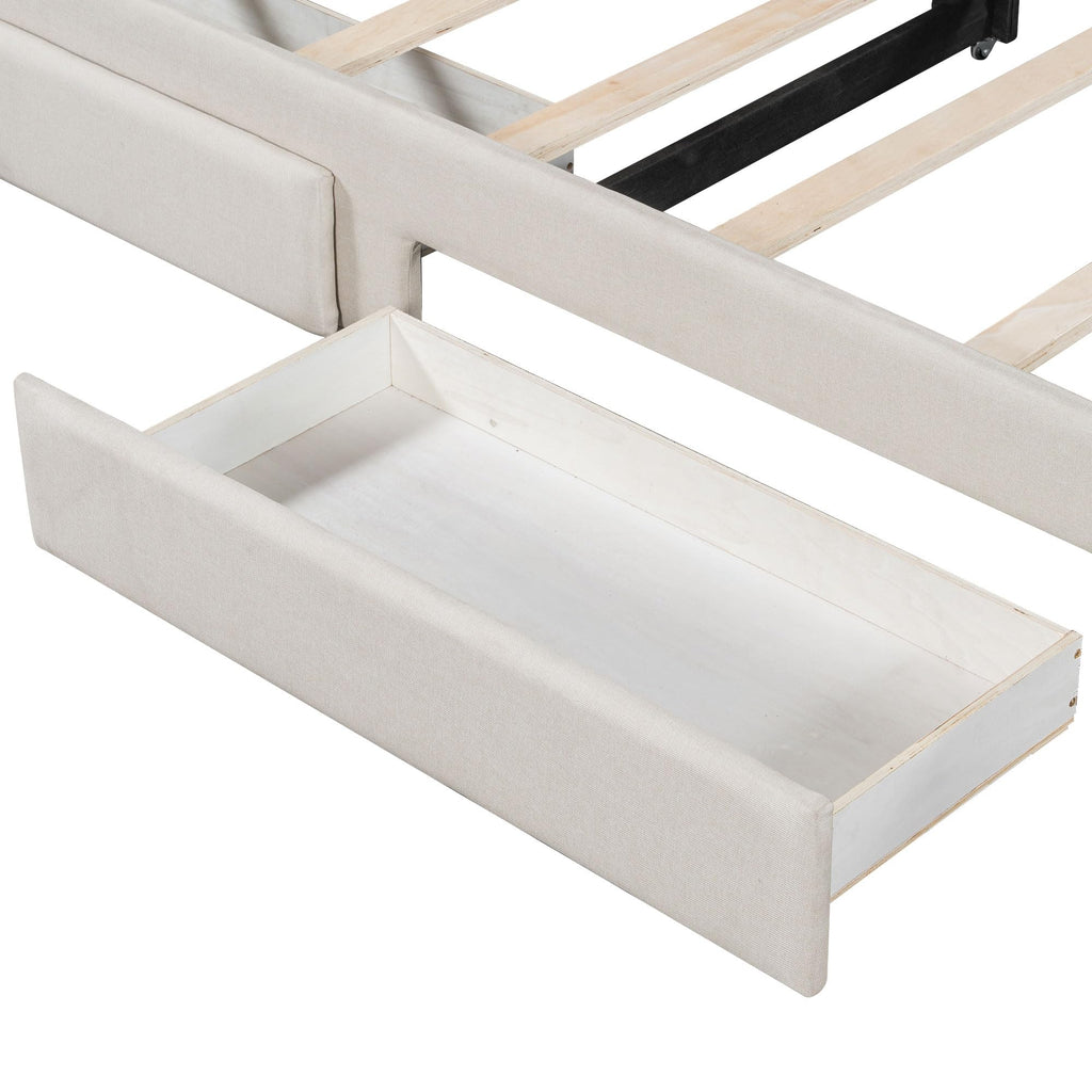 Linen Upholstered Daybed with Trundle and 2 Storage Drawers J88594
